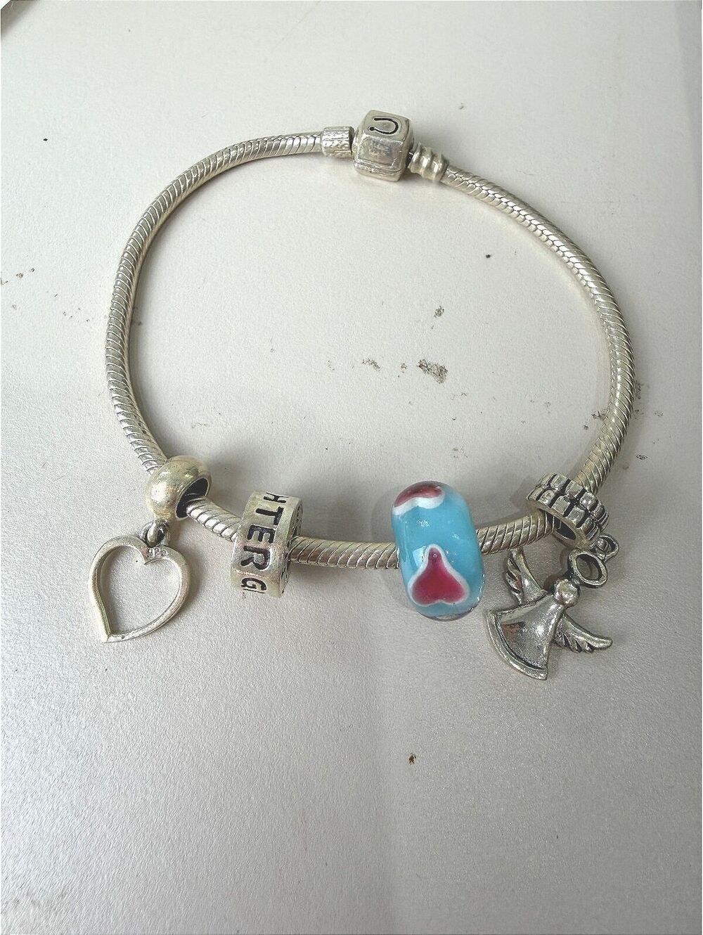 Chamilia Sterling Silver Signed Cham 925 Bracelet with multiple charms